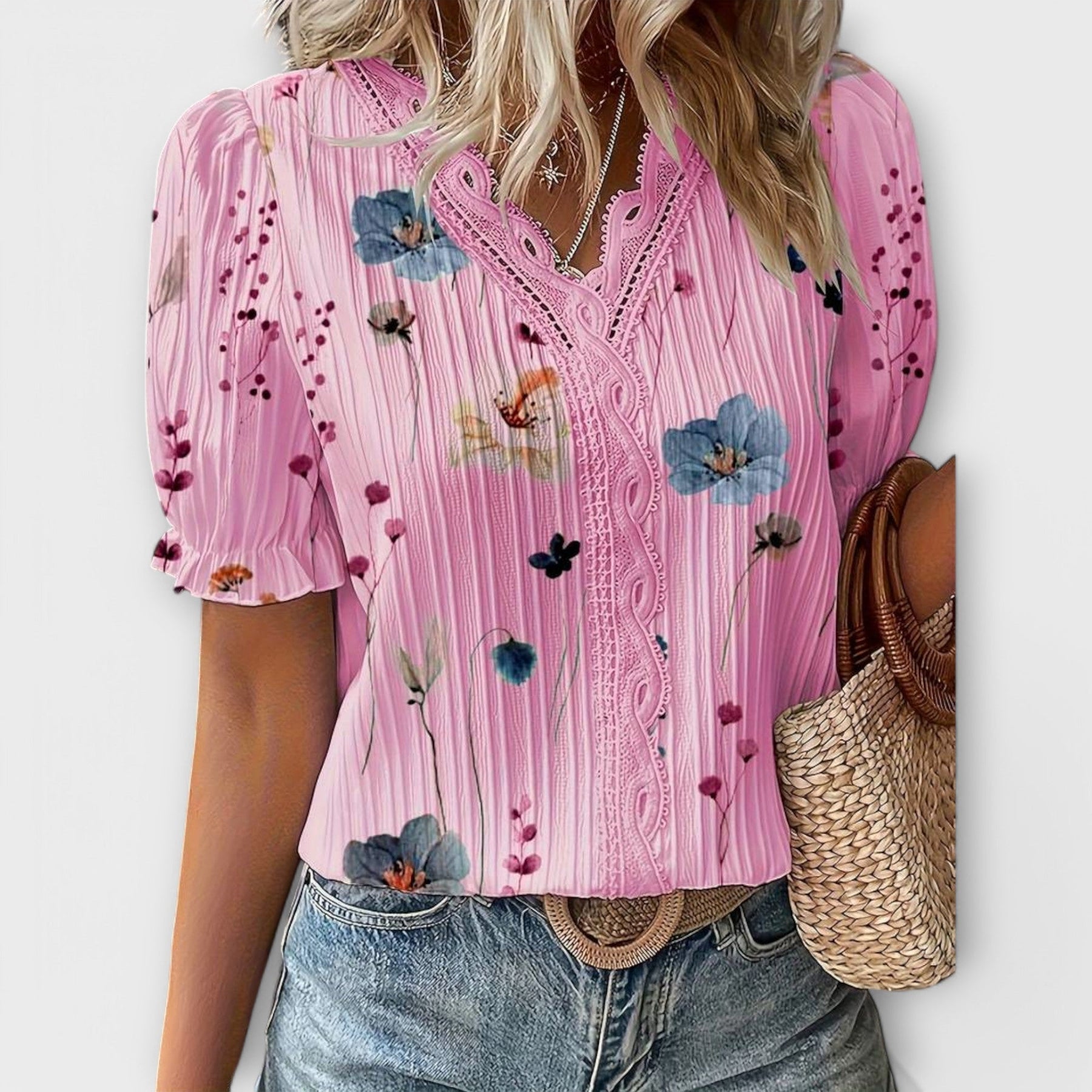 Fashionable Blouse with Pointed Neckline