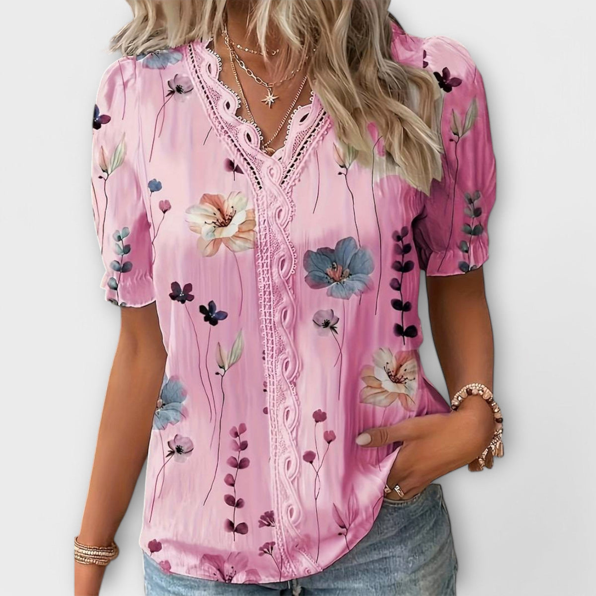 Fashionable Blouse with Pointed Neckline