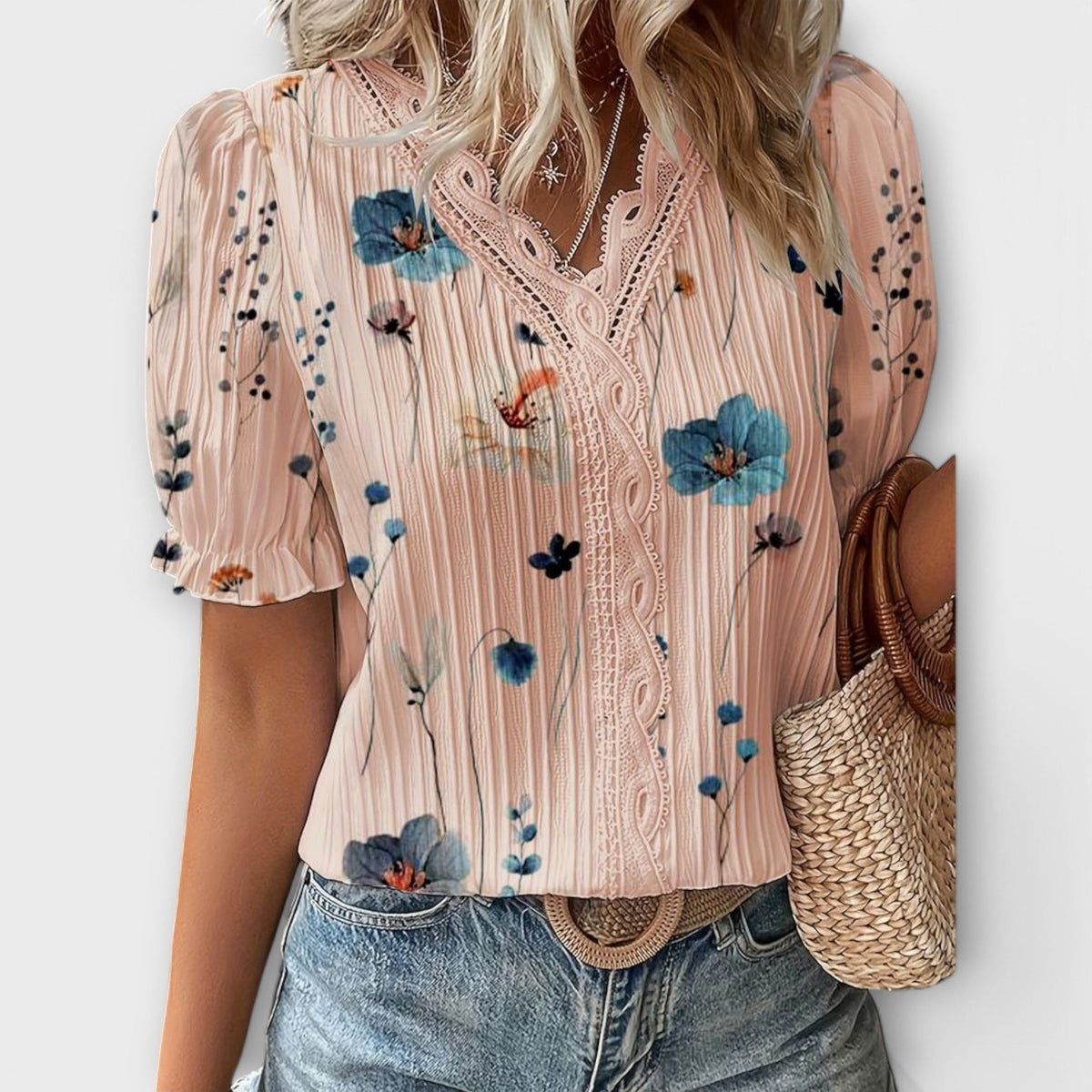 Fashionable Blouse with Pointed Neckline