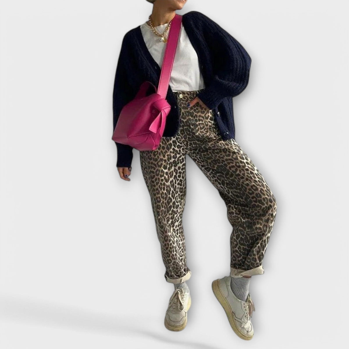 Vintage Jeans with Leopard Print