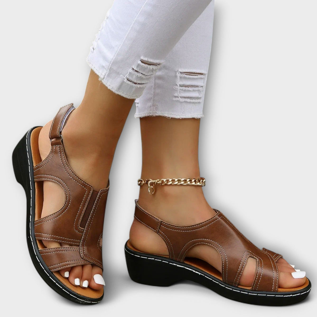 Christina - Orthopaedic Leather Sandals with Comfort Heel