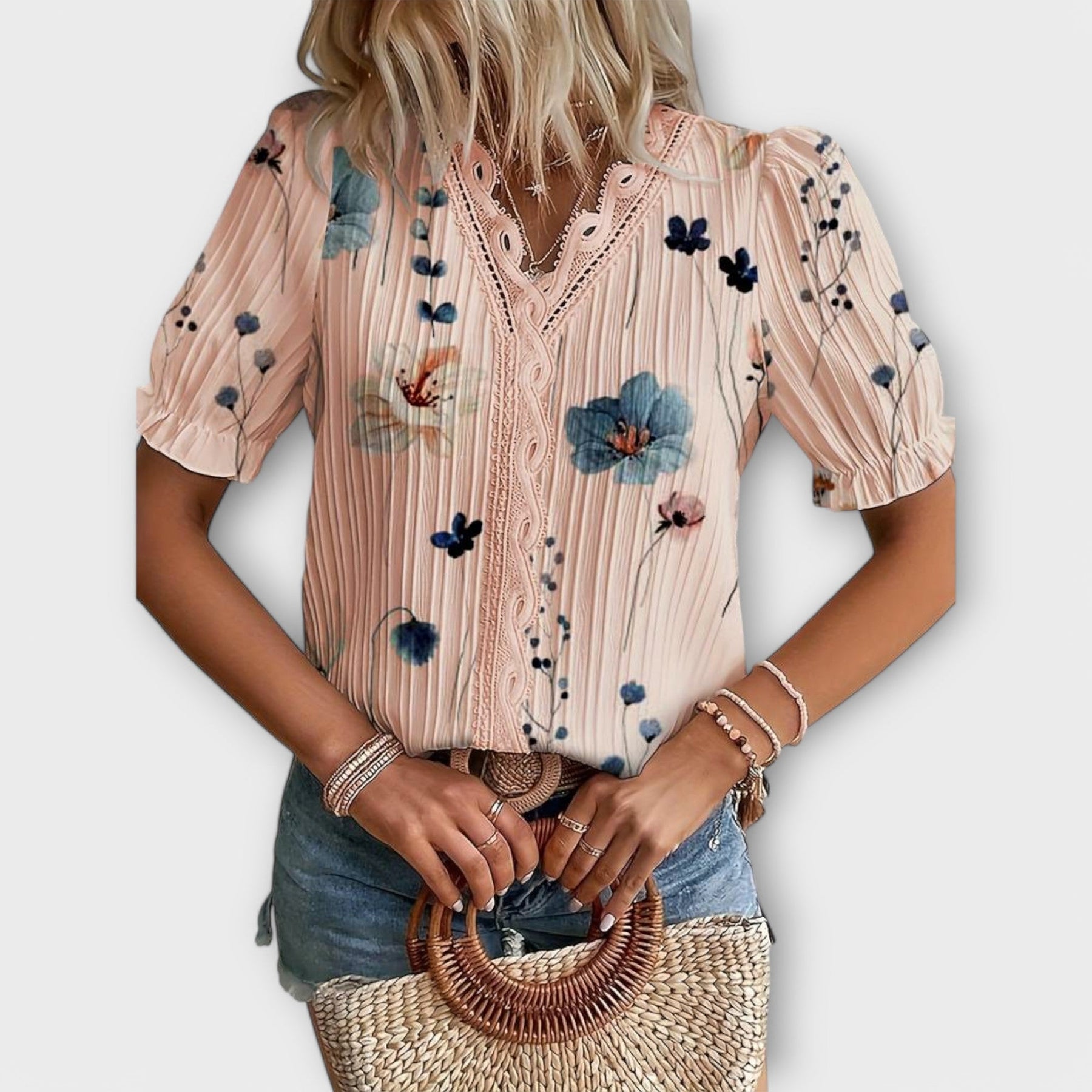 Fashionable Blouse with Pointed Neckline